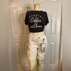 NWT ALMOST FAMOUS DISTRESS HIGH RISE DENIM SHORTS WHITE 5